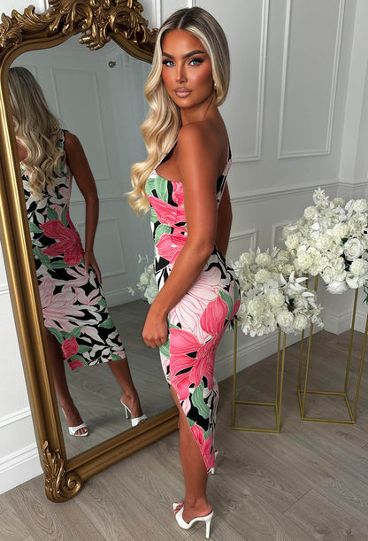 Basically Be A Babe Multi One Shoulder Floral Print Midaxi Dress