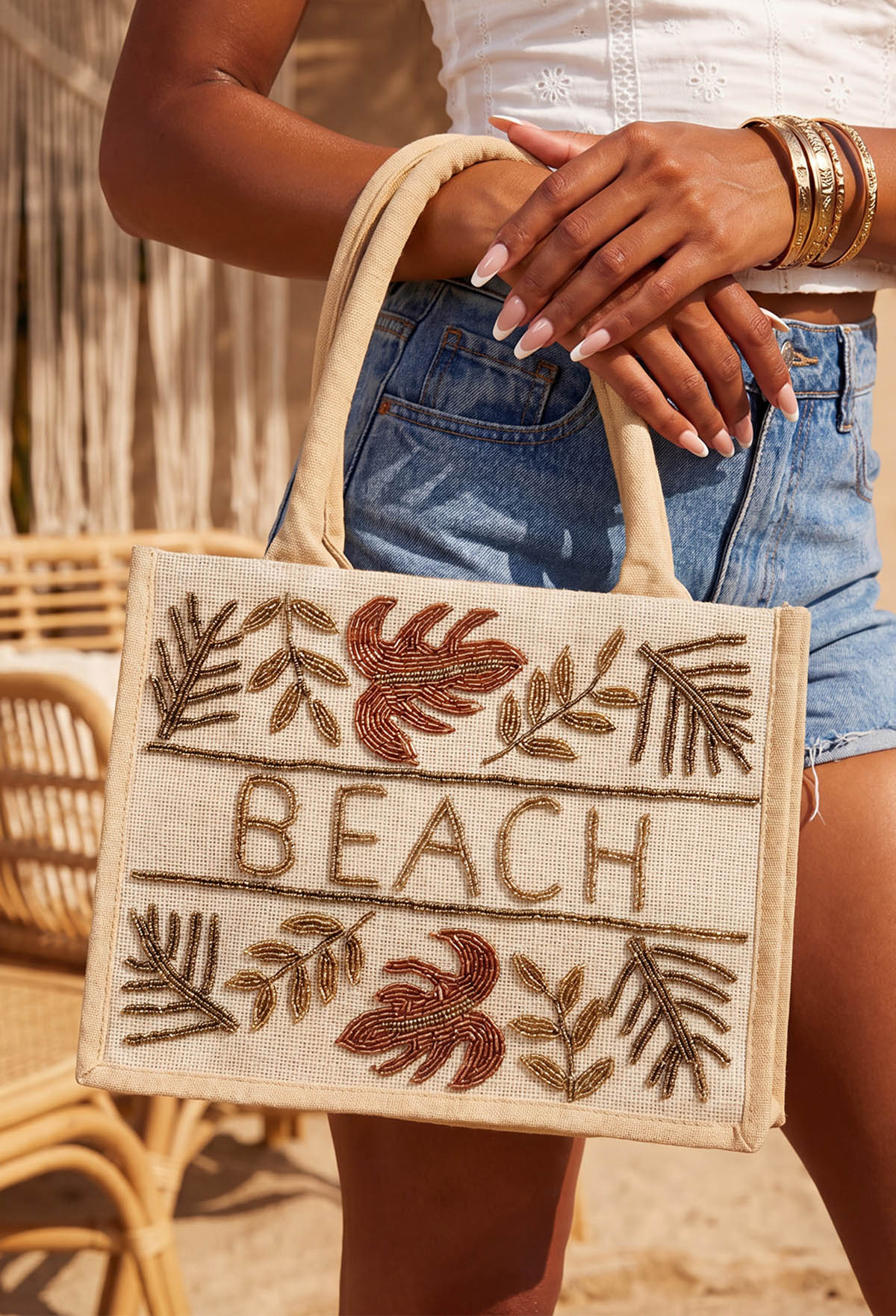 Beachside Beige Beach Beaded Bag