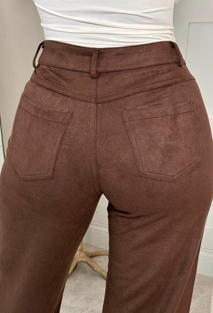 Beautiful One Tan Faux Suede Wide Leg Trousers