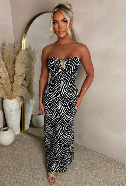 Beverly Babe Black Zebra Bandeau Maxi Dress