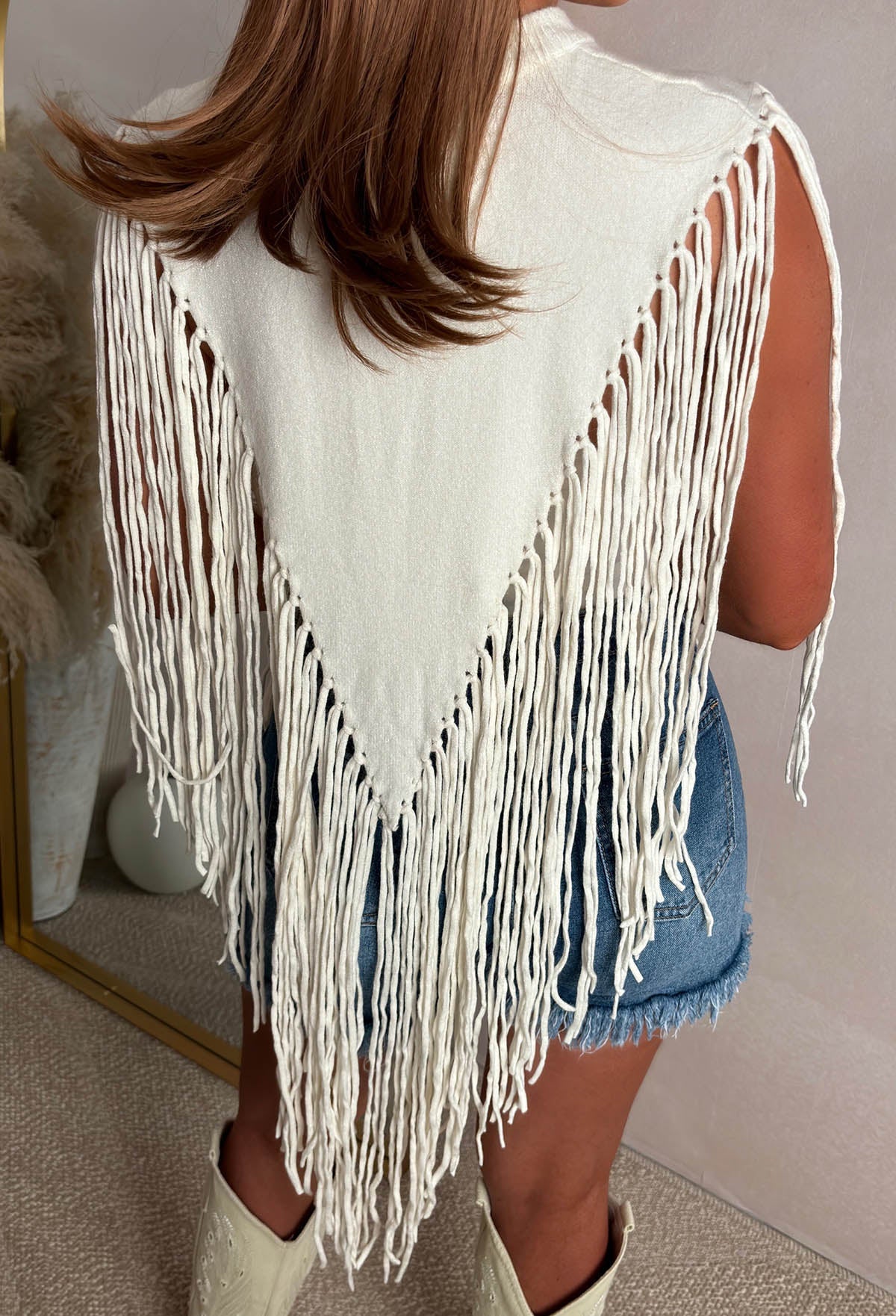 Boho Baddie Cream Tassel Jumper