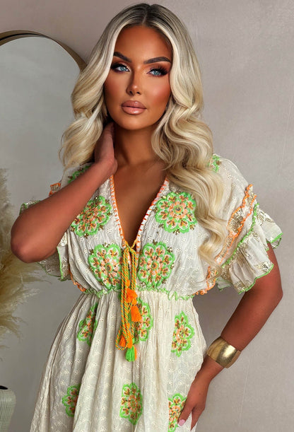 Boho Beautiful Orange Embroidered Boho Maxi Dress
