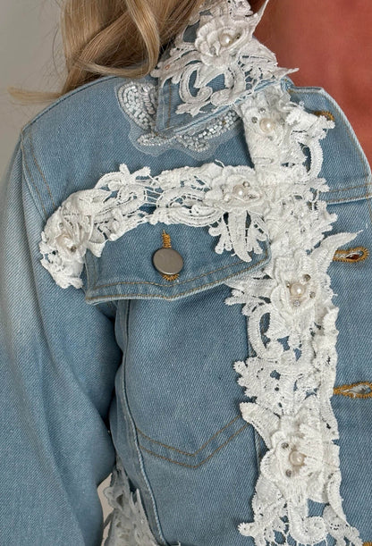 Boho Revival Mid Wash Lace & Denim Jacket