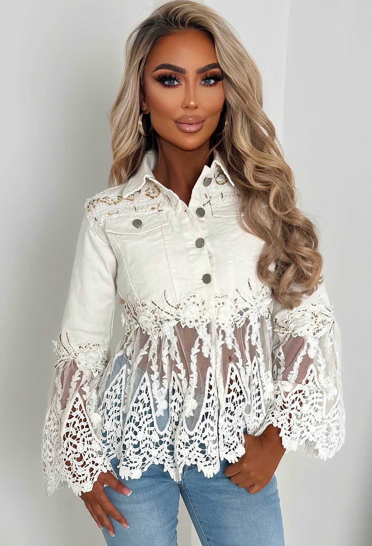 Boho Revival White Lace & Denim Jacket