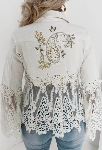 Boho Revival White Lace & Denim Jacket
