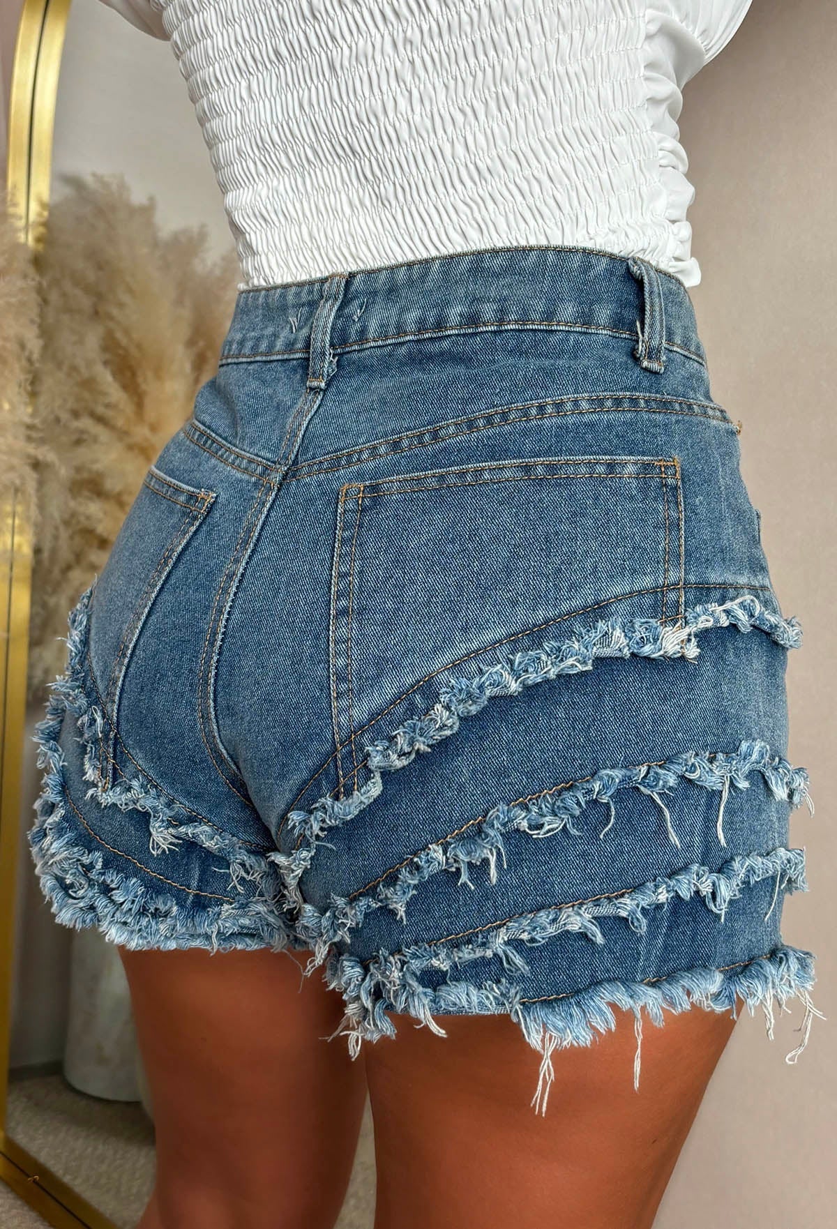Bonnie Mid Wash Cropped Raw Edge Shorts
