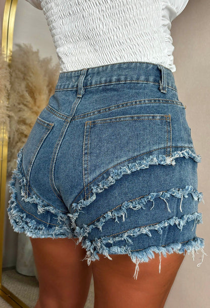 Bonnie Mid Wash Cropped Raw Edge Shorts
