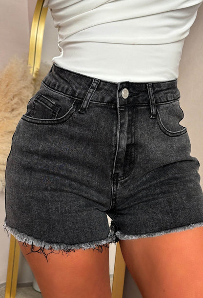 Bring On The Drama Black Ripped Denim Hot Fix Pocket Shorts