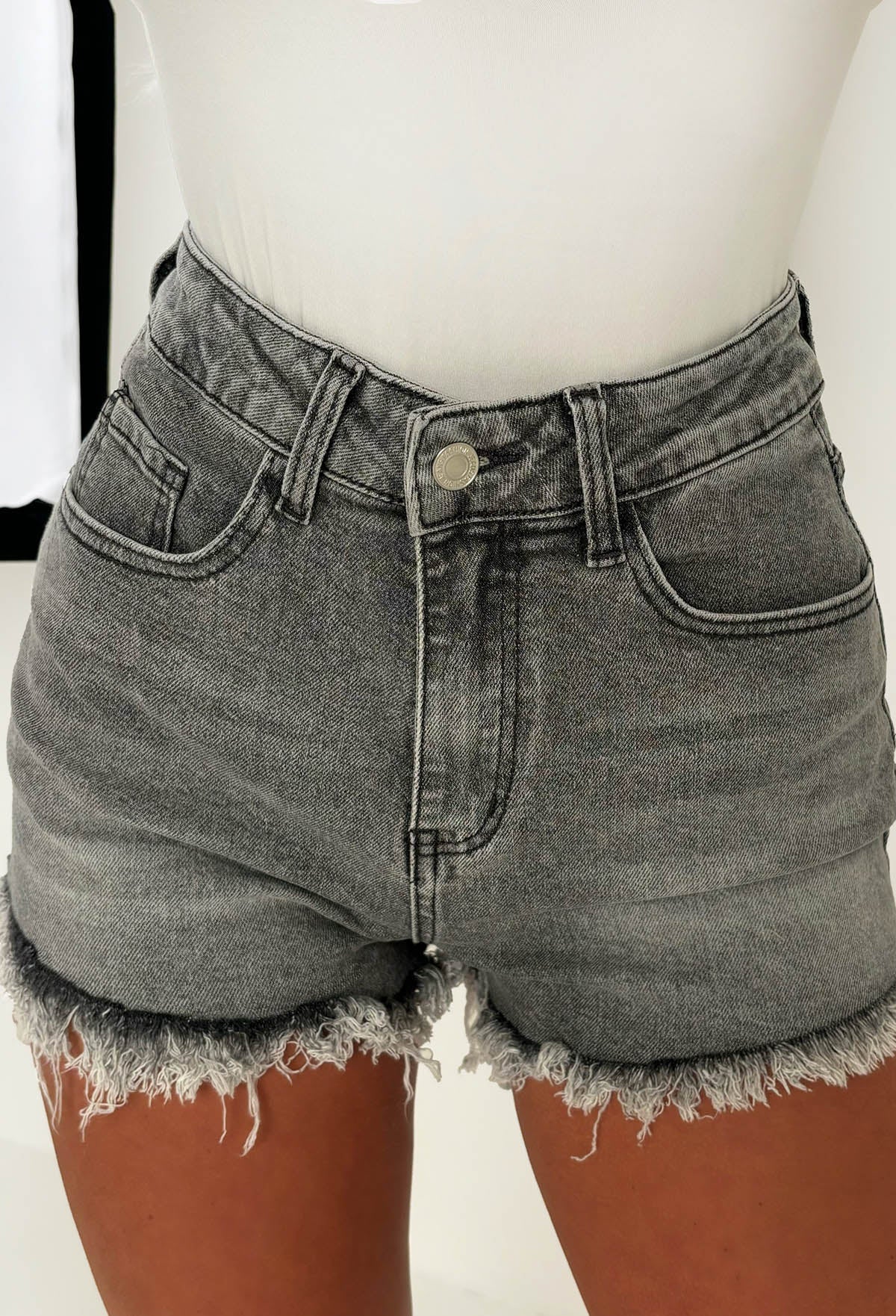 Bring On The Drama Grey Ripped Denim Hot Fix Shorts