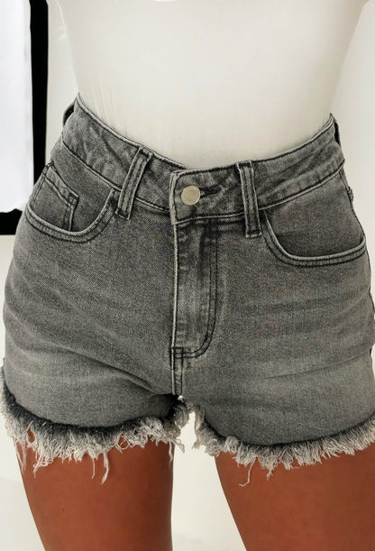 Bring On The Drama Grey Ripped Denim Hot Fix Shorts