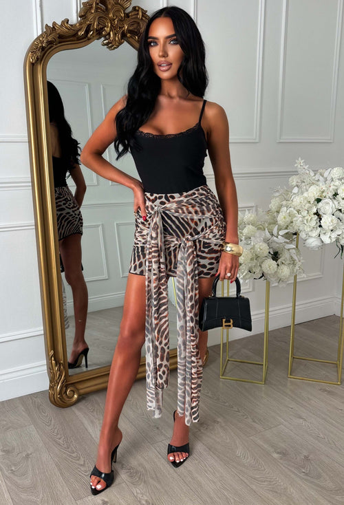Brooke Brown Double Wrap Mesh Mini Skirt