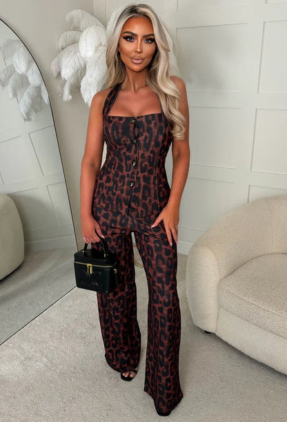Can't Tame Her Brown Leopard Print Straight Leg Trousers