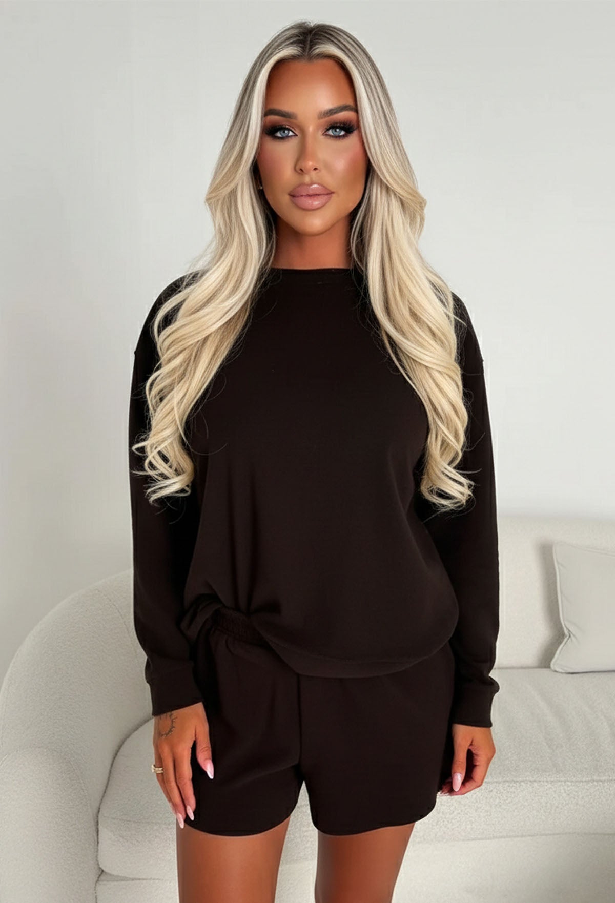 Casual Chic Brown Sweatshirt & Casual Crush Brown Shorts Loungewear Set