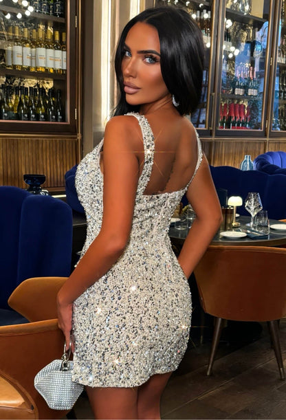 Cherish Her Silver Sequin Scoop Neck Mini Dress