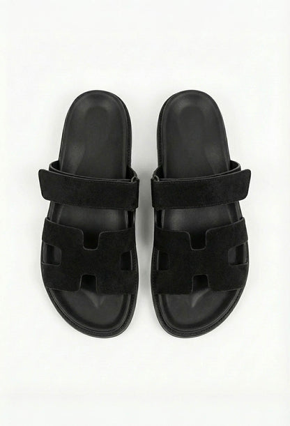 Chic In Summer Black Strap Faux Suede Sandals