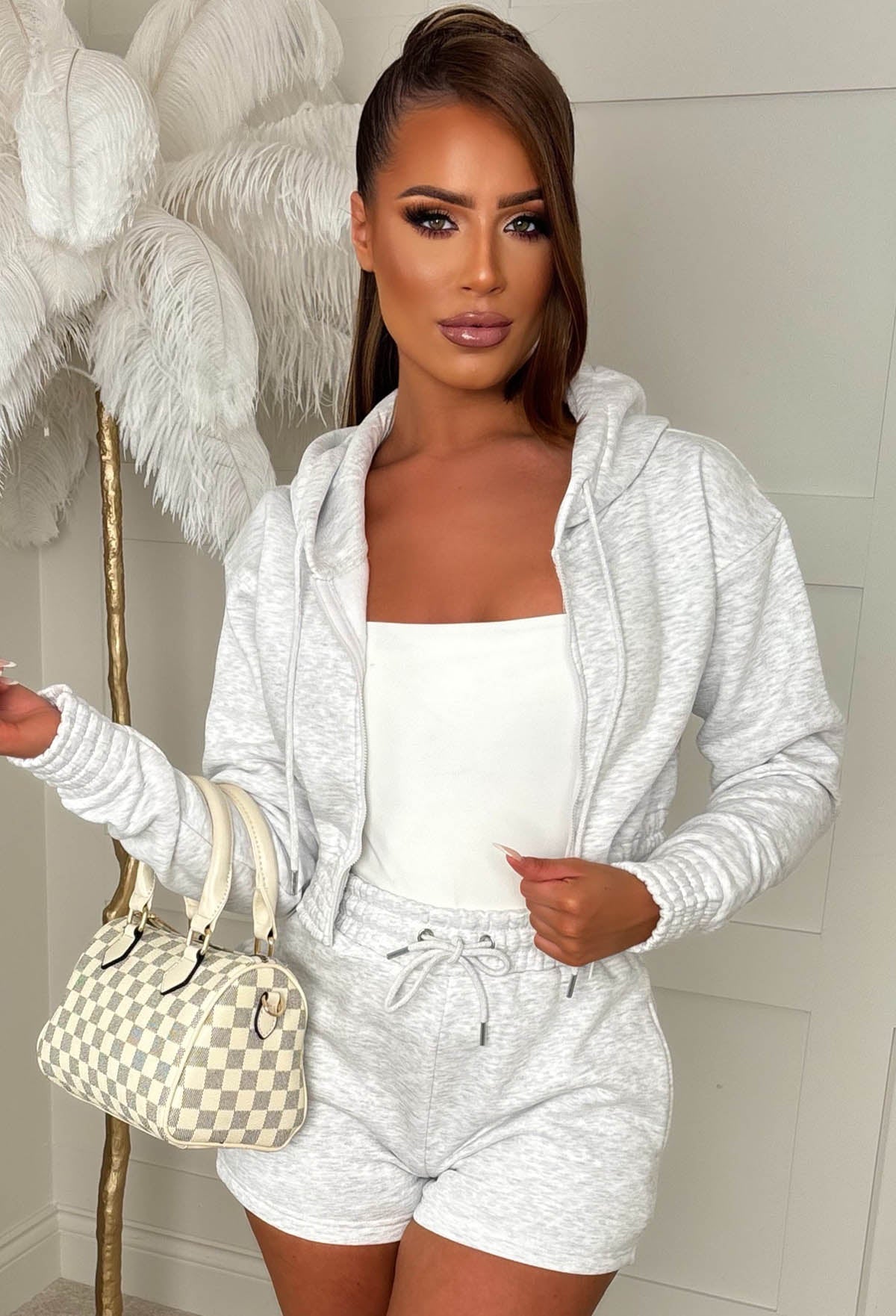 Chill Girl Grey Cropped Hoodie And Shorts Loungewear Set