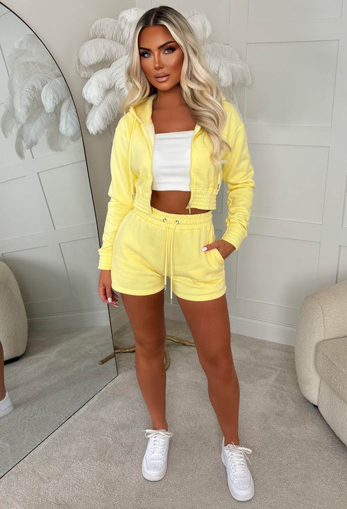 Chill Girl Yellow Cropped Hoodie And Shorts Loungewear Set