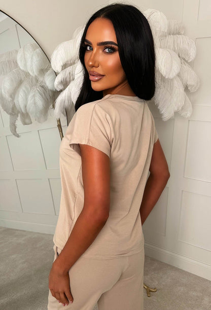 Chilled Icon Beige Top & Straight Leg Jogger Loungewear Set