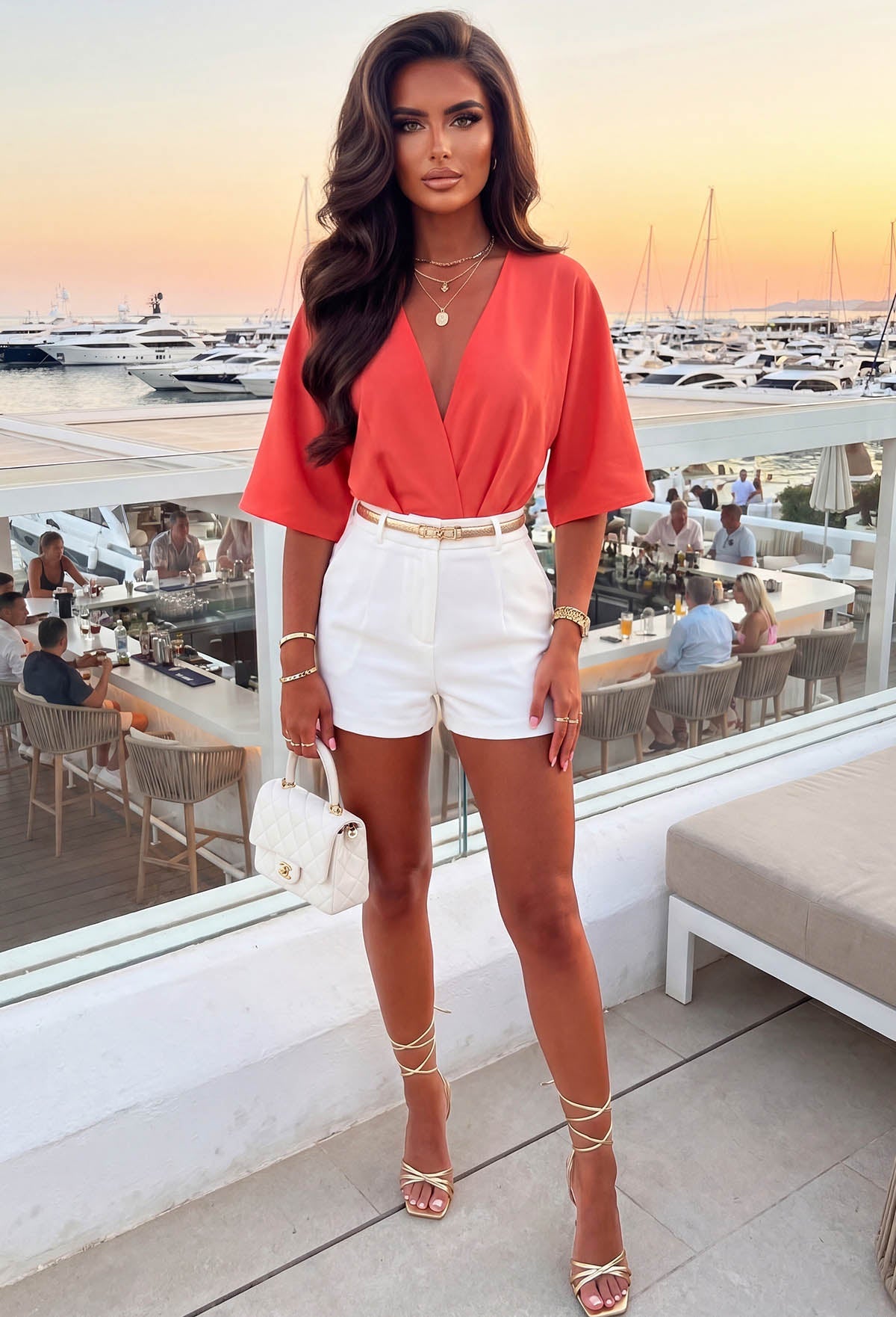 Chloe Coral Scuba Crepe Bodysuit