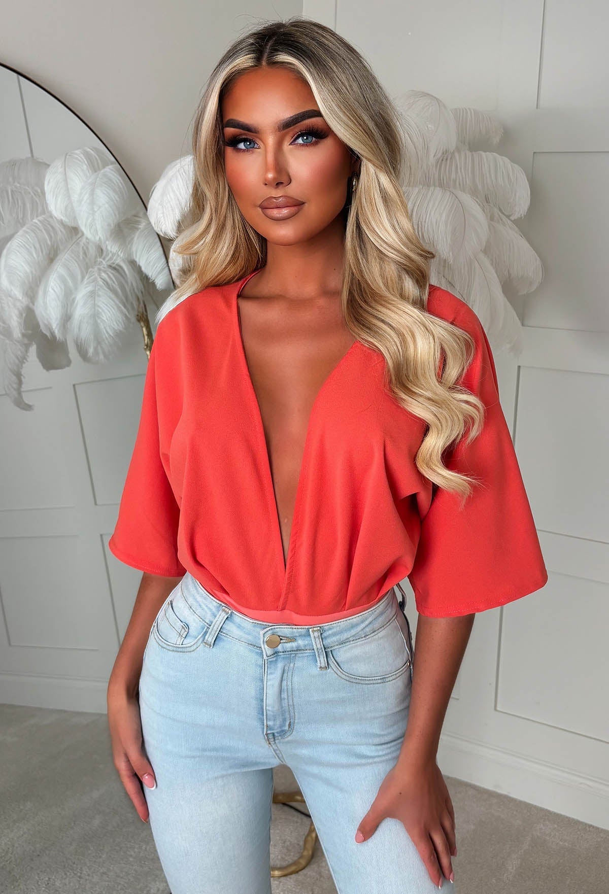 Chloe Coral Scuba Crepe Bodysuit