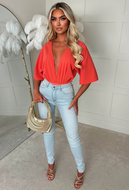 Chloe Coral Scuba Crepe Bodysuit