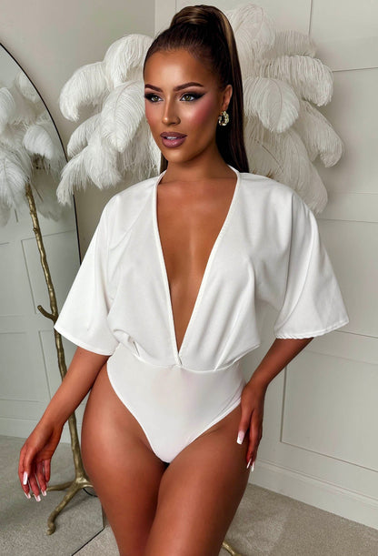Chloe White Scuba Crepe Bodysuit