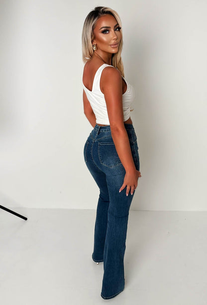 Christiane Ripped Mid Blue Stretch Push Up Flared Jeans