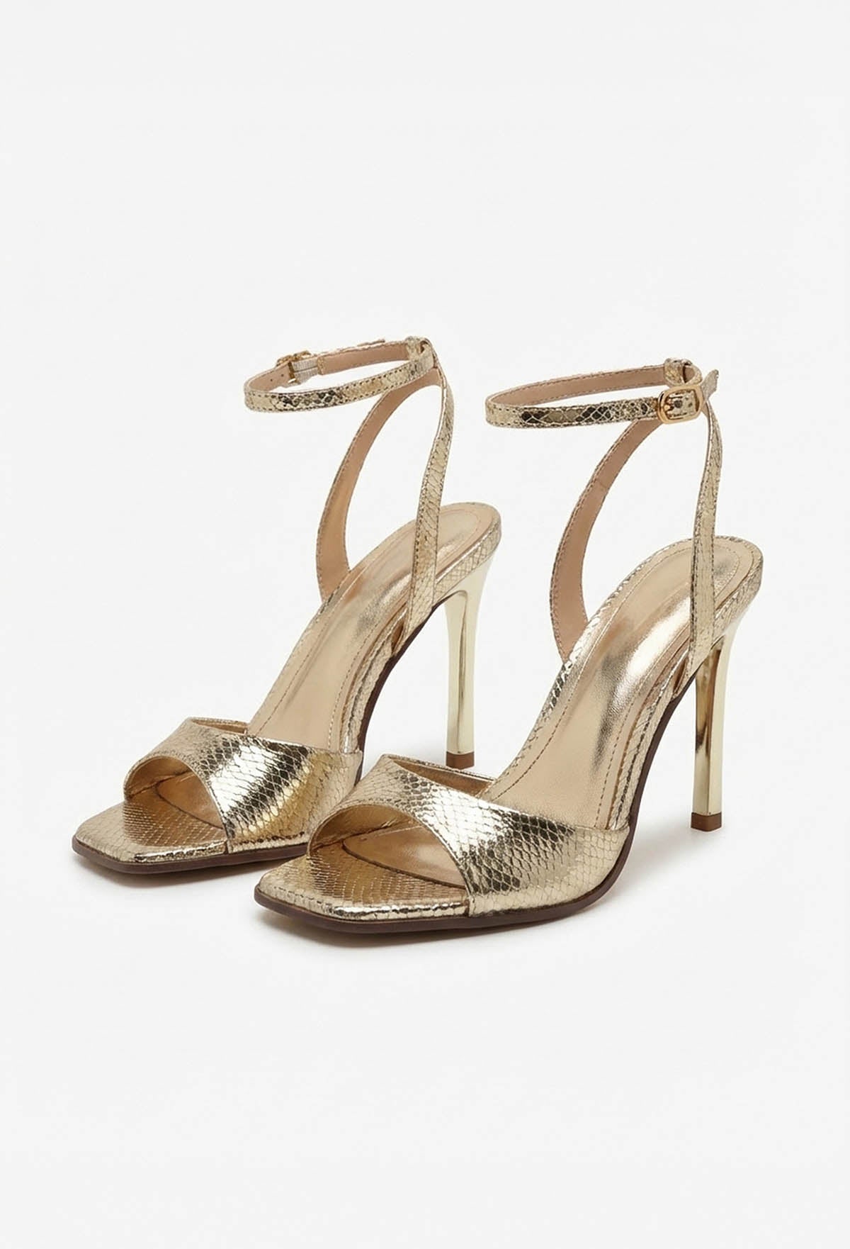 Class Act Gold Stiletto Square Adjustable Strap Heels