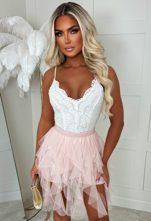 Cloud Haven Light Pink Ruffle Tulle Elastic Waist Skirt