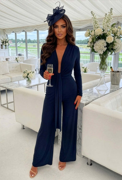 Cocktail Club Navy Stretch Sleeveless Plunge Jumpsuit