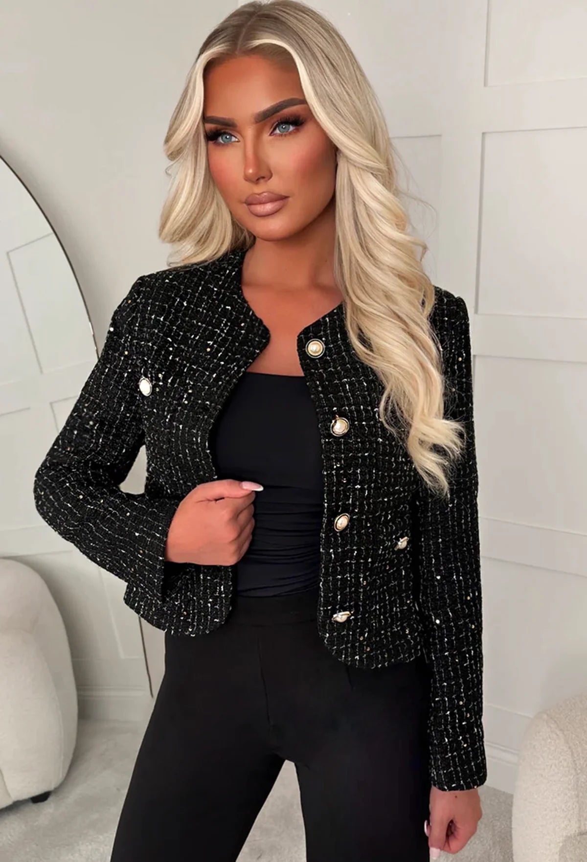Coco Icon Black Tweed Gold Button Jacket