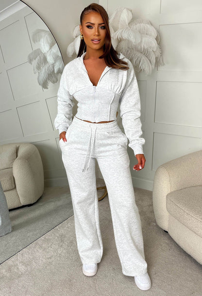 Comfy Girl Grey Cropped Zip Up Lounge Co-Ord Set