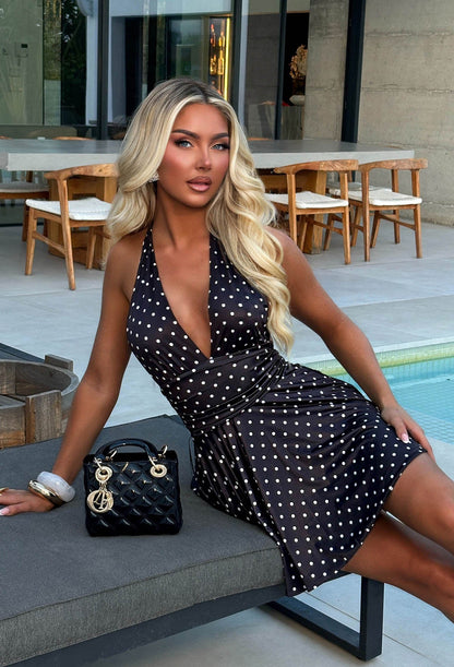 Connect The Dots Black Polka Dot Halter Neck Mini Dress