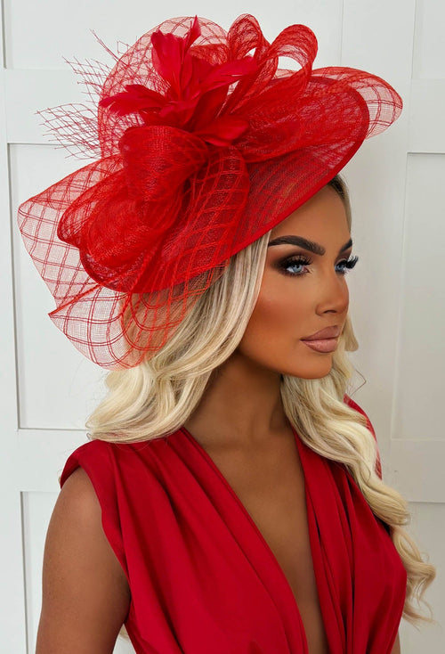 Cosmo Chic Red Floral Bow Detail Fascinator