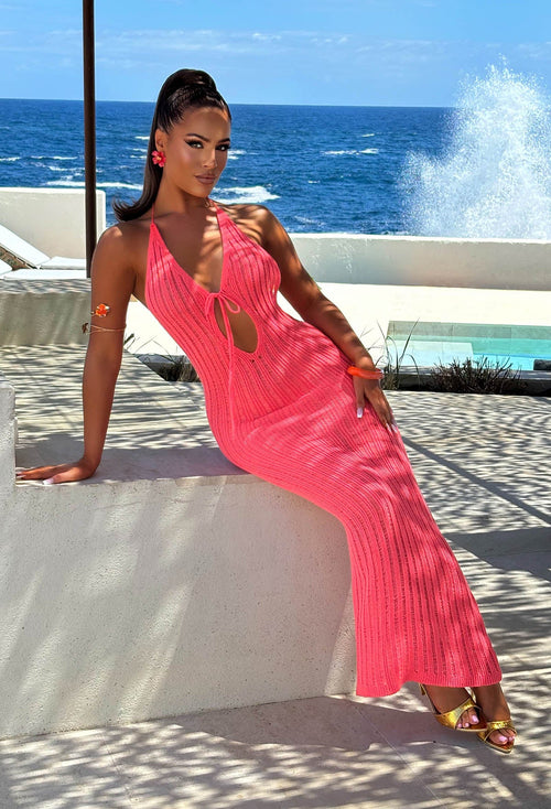 Coastal Daze Coral Knitted Maxi Cover Up Dress