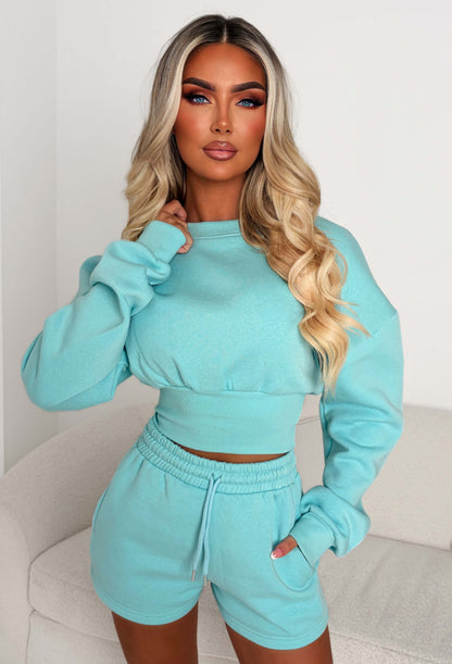 Cosy Love Mint Sweatshirt And Shorts Lounge Co-Ord Set