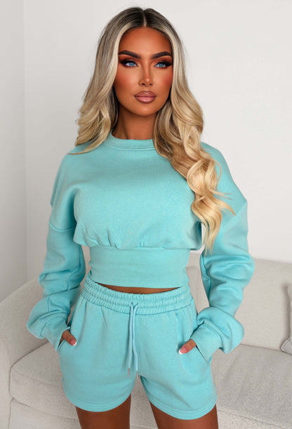 Cosy Love Mint Sweatshirt And Shorts Lounge Co-Ord Set