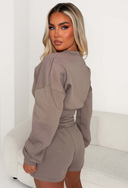 Cosy Love Mocha Sweatshirt And Shorts Lounge Co-ord