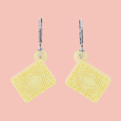 Custard Cream Biscuit Huggie Hoop Earrings