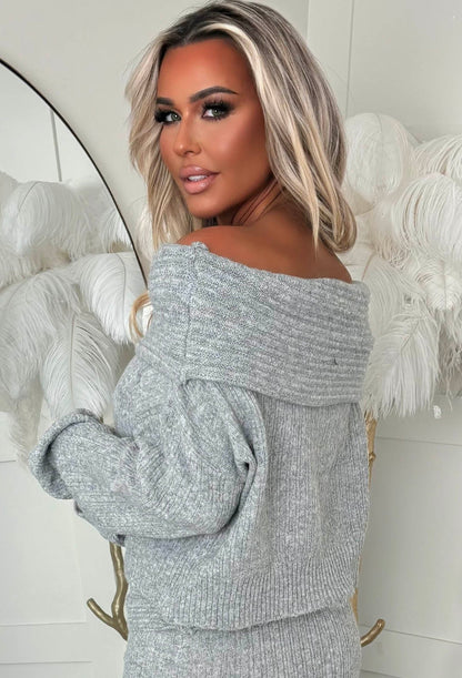 Cute As Always Grey Marl Knitted Bardot Jumper