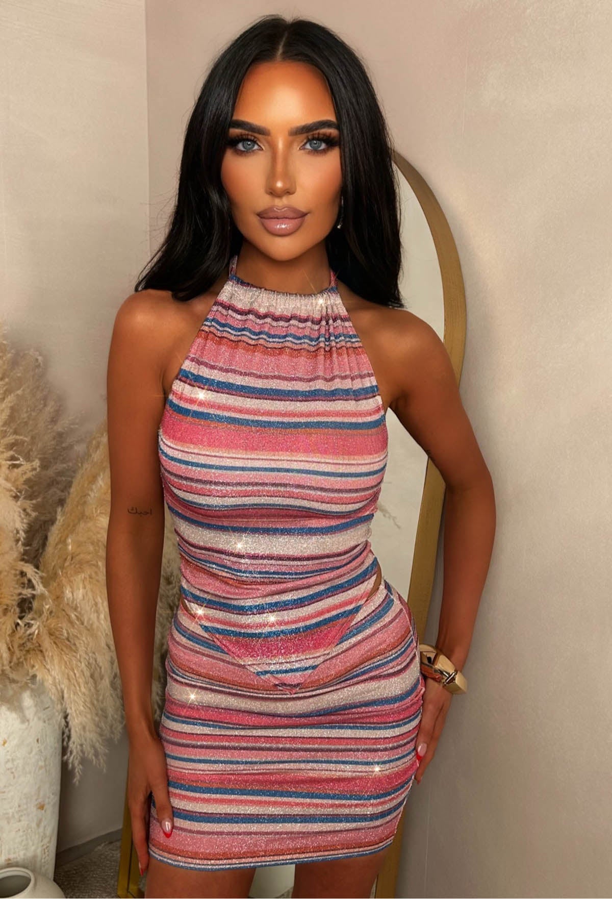 Dancing Forever Purple Lurex Striped Skirt Co-ord Set