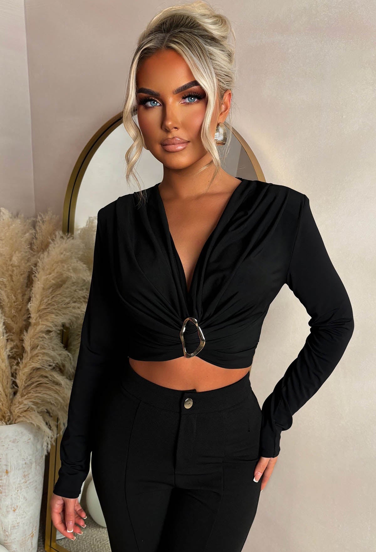 Daring Diva Black Gold Detail Stretch Crop Top