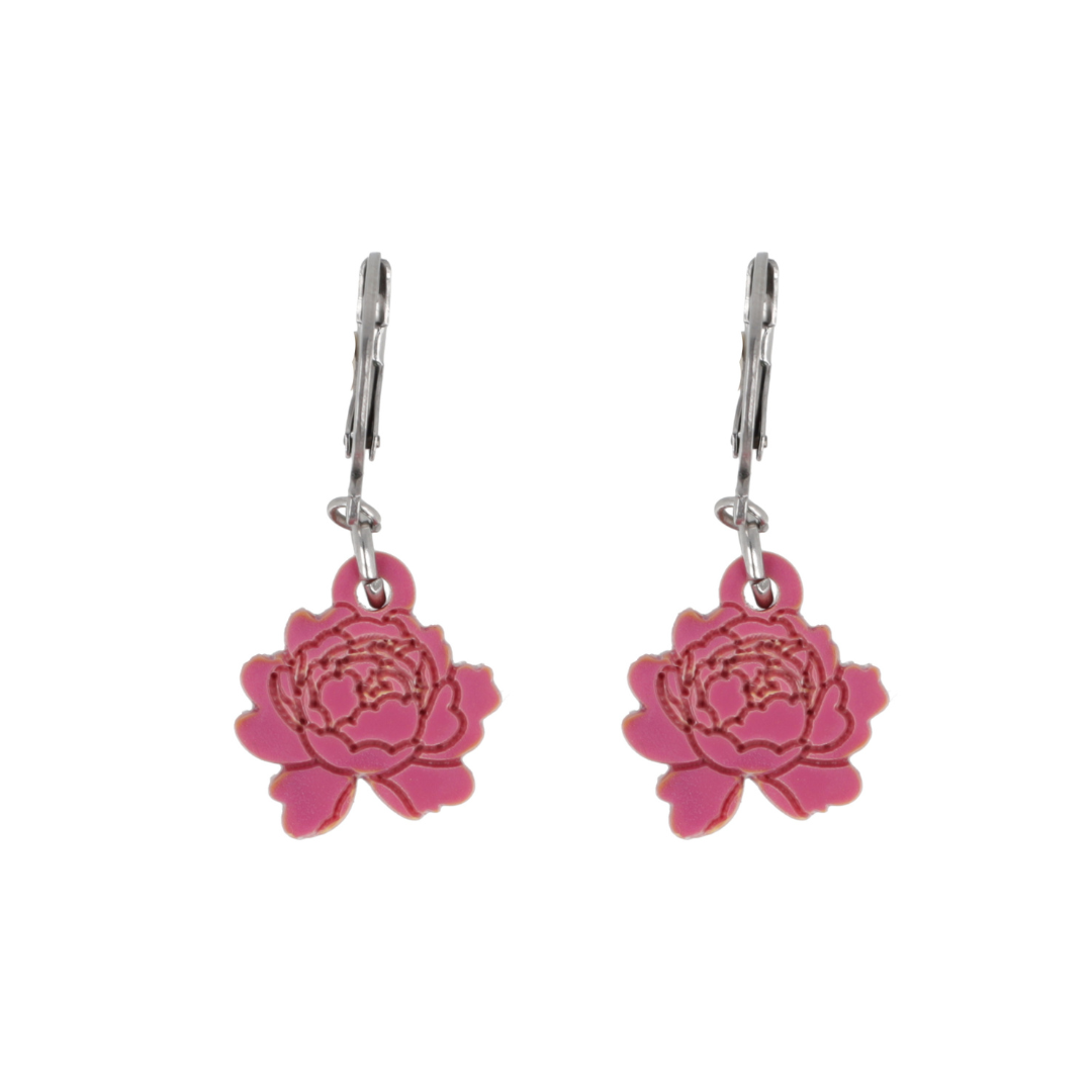 Dark Pink Peony Club Huggie Hoop Earrings