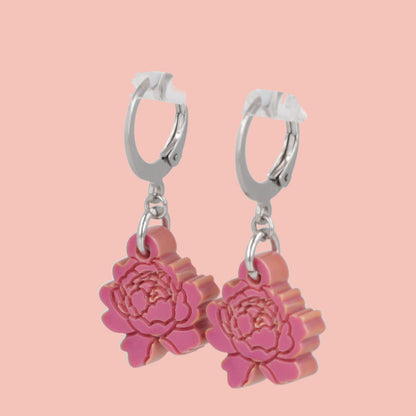Dark Pink Peony Club Huggie Hoop Earrings