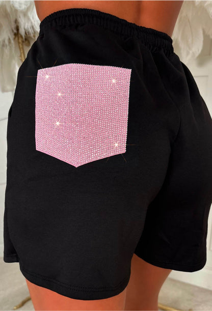 Dazzling Dreams Black Hot Fix Pocket Shorts Lounge Co-Ord Set