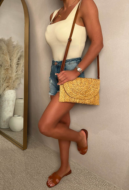Desert Darling Beige Straw Clutch Bag