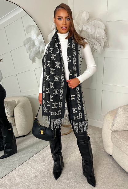 Designer Lover Black Printed Scarf