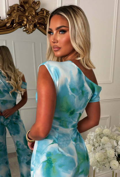 Dixie Days Blue Off The Shoulder Floral Print Jumpsuit
