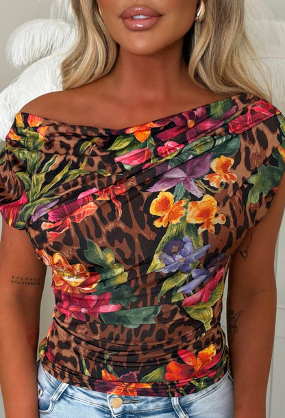Dixie Multi Leopard Ruched Top