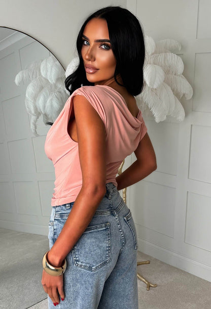 Dixie Pink Ruched Shoulder Top